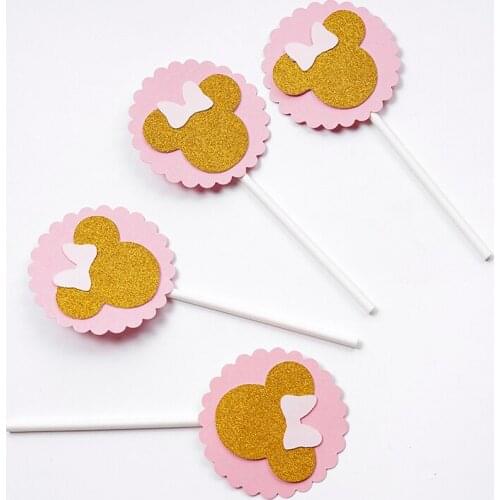 10pcs Minnie Party Cake Topper Baby Shower Decoration Minnie Party Green Paper Pipette Kids Birthday Party Cake Decoration