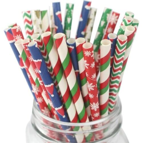 150pcs/lots Christmas Paper Straws Red & Green Holiday Straws Vintage Party Supplies Drinking Straws Snowflake Striped for Party