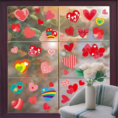 194pcs Valentine Day Heart-shaped Glass Window Decal Non-adhesive Electrostatic Window Clings Decorations