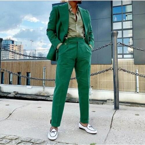 2020 Green Suit Mens Wedding Prom Party Suits Custom Made Business Suit Men Fashion Groom Tuxedos 2 Piece Set (Jacket+Pants)