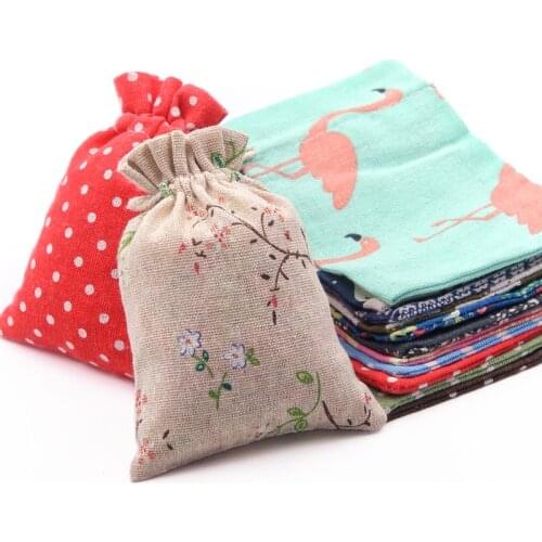 10pcs 10X14cm Polka dot printed cotton linen bag Wedding party small gift packaging bag Home decoration ornaments and crafts