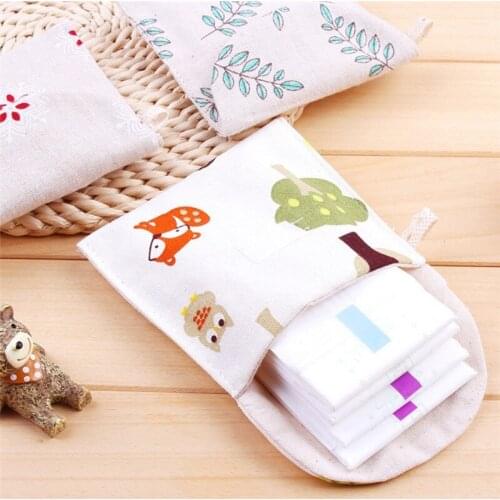 5pcs Sanitary Napkin Bag Outdoor Travel Girl Portable Storage Sack Fresh Small Tree Animal Print Large Capacity Coin Purse