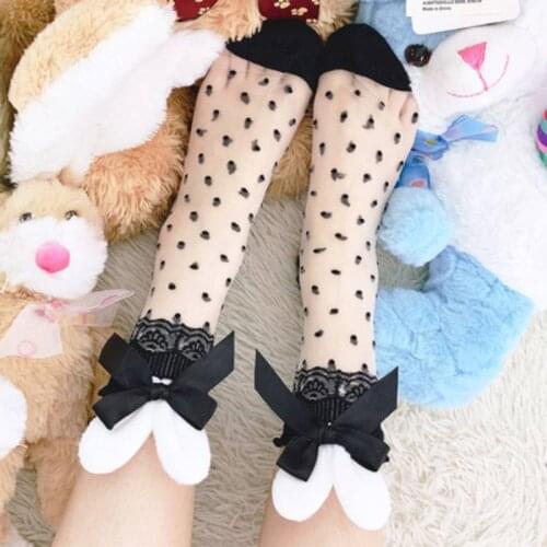 White Black Sexy Lace Floral Socks Women lolita Socks Lace Ruffle Soft Pleats Elastic Kawaii Bunney Ears Short Ankle Socks Girl