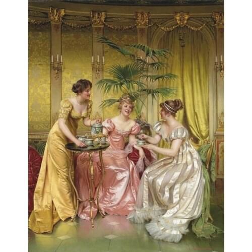 Free shipping classic court figure canvas prints noble three girls oil painting printed on canvas wall art decoration picture