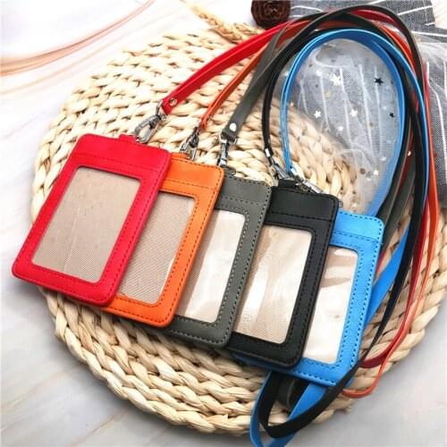 Business PU Lanyard Key Chains Card Holders Bank Card Neck Strap Card Bus ID Holders Staff ID Card Office Card Holder Supplies