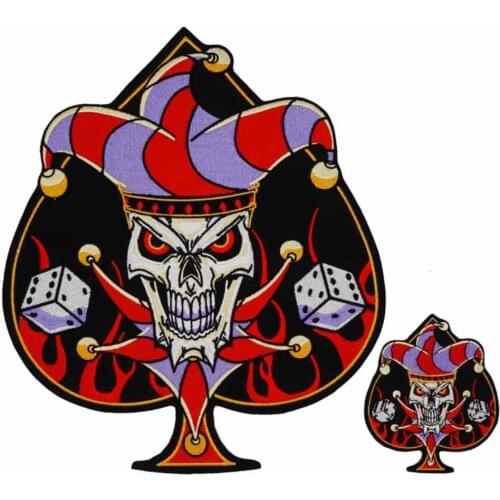 Large Spades clown skull Embroidered Sewing Label punk biker Patches Clothes Stickers with iron on backing
