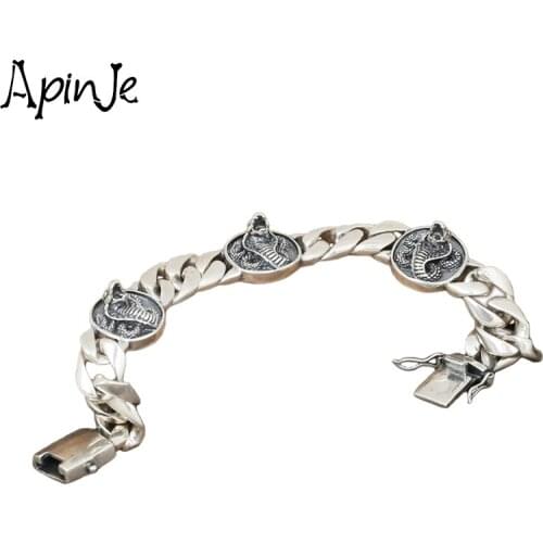 Apinje Thai Silver Chain Bracelet 925 Sterling Silver Bracelet Men Fashion Animal Jewelry Gift Snake Width Silver Chain