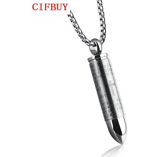 CIFBUY Punk Bullet Pendant Necklaces For Men Cross & Bible Design Box Link Chain 3 Colors God Bless You Personality Gift GX1137