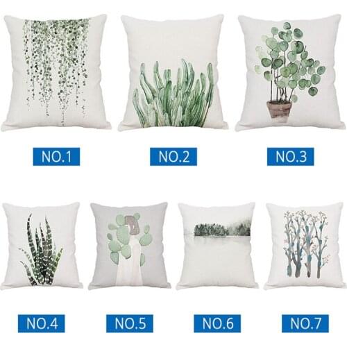 Household Cute Green Planted Printed Cushion Cover Cotton Linen Throw Pillowcase Home Sofa Car Chair Pillow Case Decor