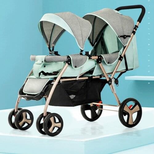 Twin Baby Stroller Double Stroller Lightweight Folding Front and Rear Reclining Baby Stroller Babyfond
