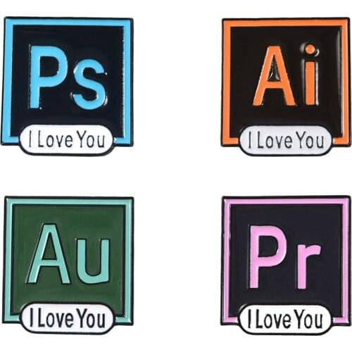 PS AI Pr Au Enamel Pins I Love You Photoshop Illustrator Badge Custom Pastel Brooch Denim Shirt Lapel Pin Designer Jewelry Gift