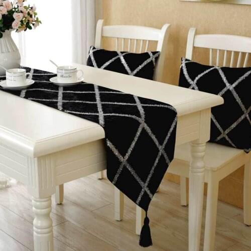 European fashion velvet table flag Shining Diamond lattice decor table runner black with shining lattice table art cloth