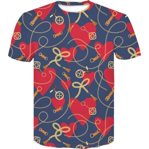 Funny t shirts 3D love printed Chain harajuku mens T-shirt retro graphic novelty tshirt summer Quality short sleeve women shirt