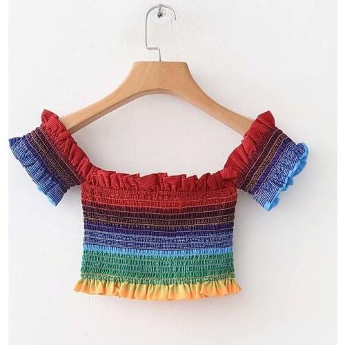 Rainbow Striped T Shirt Short Top Sexy Women Tank Top Crop Summer Tops for Women Femme 2020 Fashion Top Summer