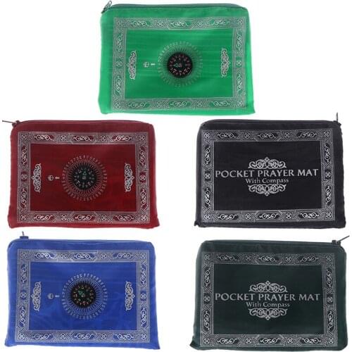 1pcs 100*60cm Muslim Prayer Rug Polyester Portable Braided Mats Simply Print with Compass In Pouch Travel Home Mat Blanket