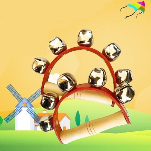 Red Music Baby Education Learning Toys Wooden Rattle Toy Musical Instruments Wooden Handbell Toys For Kids DZQ57