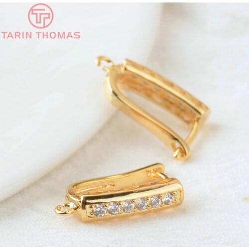 4PCS 11x19MM 24K Gold Color Brass with Zircon Stud Earrings Pins Earrings Clasps High Quality DIY Jewelry Making Findings