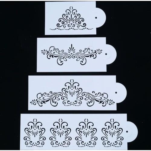 Hot 4pcs Diy Lace Flowers Cake Stencil Fondant Side Mould Baking Decorating Mold