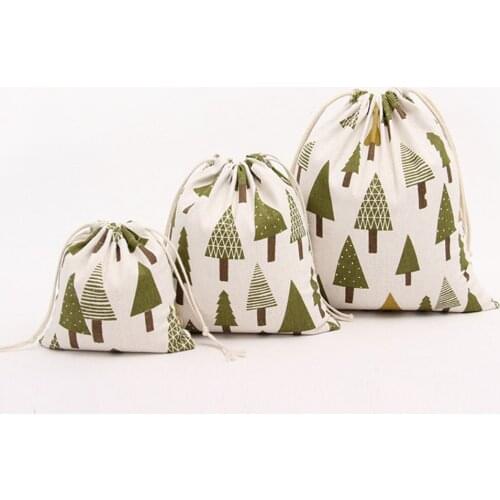 1Pcs 14x16cm, 19x24cm,25x32cm Cotton Cloth Drawstring Candy Gift Bags for Children Christmas Tree Small Jewelry Gift Storage Bag