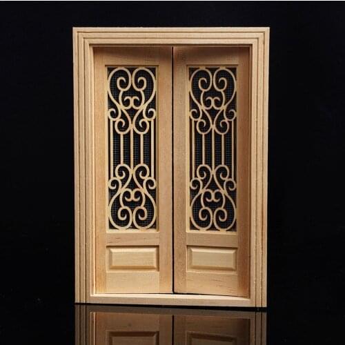 1/12 Scale Dollhouse Miniature Wood External Hollow Door For Dolls Furniture Screen Double Unpainted Accessory House U4I3