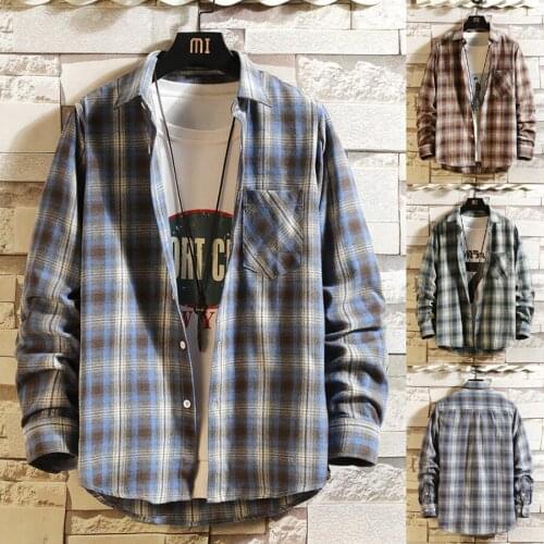 2021 Factory Autumn Spring Mens Outer Sport Top Long Sleeve Plaid Shirts Male Business Button Lapel Shirts Casual Leisure Shirts