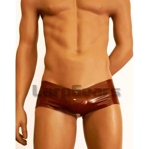 Low Waist Mens Brown Latex Shorts Underwear Rubber