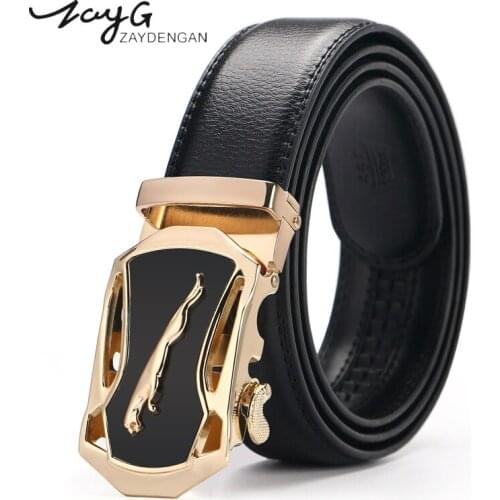 ZAYG Men Super sports car Leopard Gold Automatic Buckle Classic Belt Top Quality Luxury Leather Belts for Men Strap Metal Buckle