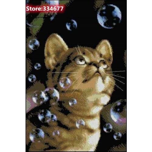 Bubble Cat Animal Cute Sewing Top Kit Quality Embroidery Needlework 14CT Unprinted Art Cross Stitch Kits DIY Handmade Decor