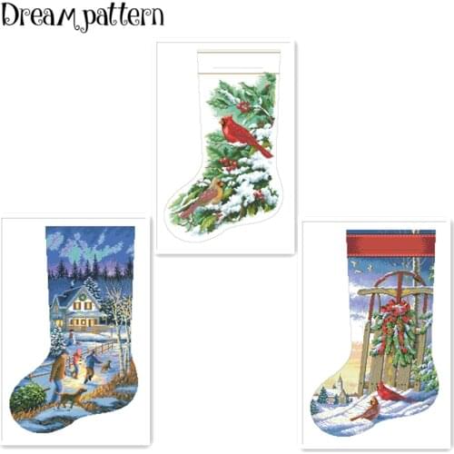 Snow day stocking cross stitch kit flowers 18ct 14ct 11ct cotton silk thread white fabric embroidery DIY handmade needlework