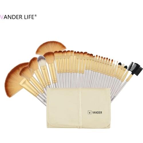 32 Pcs Champagne makeup brushes set for cosmetic foundation powder blush eyeshadow kabuki blending make up brush beauty tool