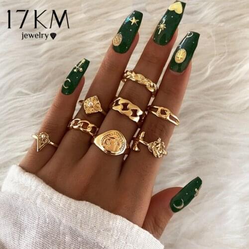 Bohemian Gold Chain Rings Set For Women Fashion Boho Coin Snake Moon Rings Party 2021 Trend Jewelry Gift
