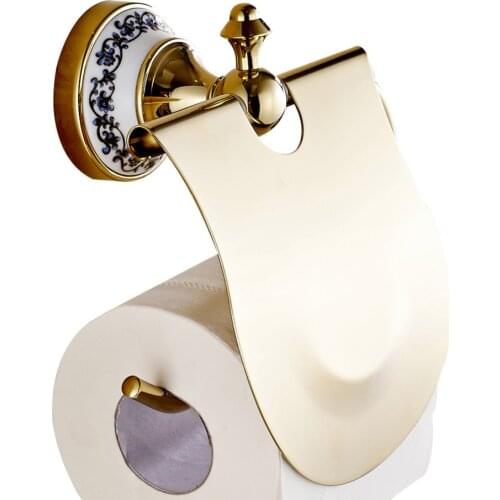 Leyden Wall Mounted Brass And Creamic Golden Finish Roll Paper Tissue Holder Bathroom Toilet Paper Holder Bathroom Accessories