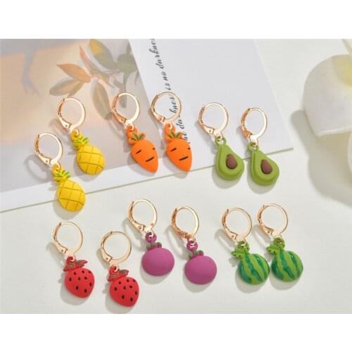 2020 Korean New Fruit Vegetable Drop Earring Alloy Strawberry Watermelon Carrot Earrings Fashion Dangle Earrings Jewelry
