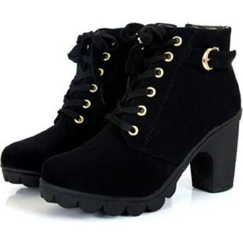 Autumn and winter new high-heeled womens boots short tube Martin boots womens shoes cotton boots