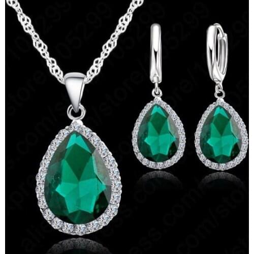 925 Sterling Silver Necklace Jewelry Set Water Drop Cubic Zircon Crystal Necklaces Wedding Necklace Pendants For Women