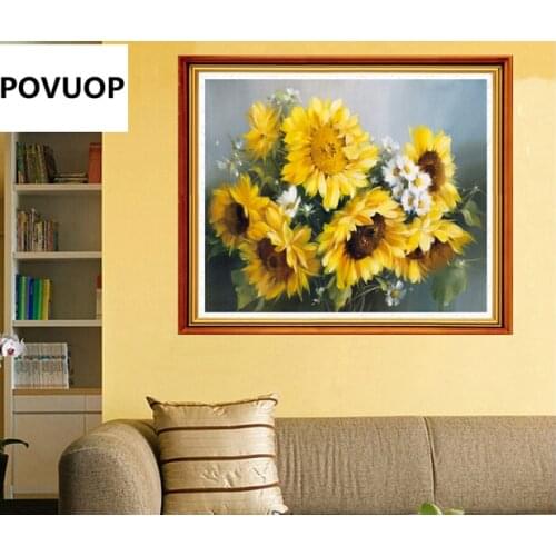 POVUOP diamond embroidery 61X48cm 5d diamond painting sunflower diamond embroidery DIY painting round diamond cross stitch