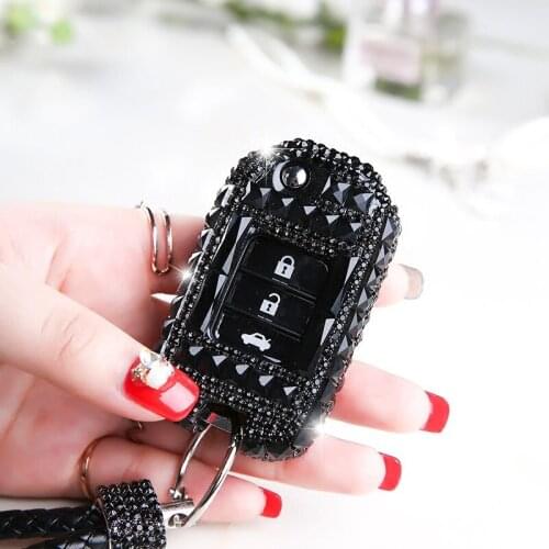 LUNASBORE luxury Diamond bling car key case cover/ key shell Accessories For Honda Accord/Civic/CRV/Spirior Folding Key