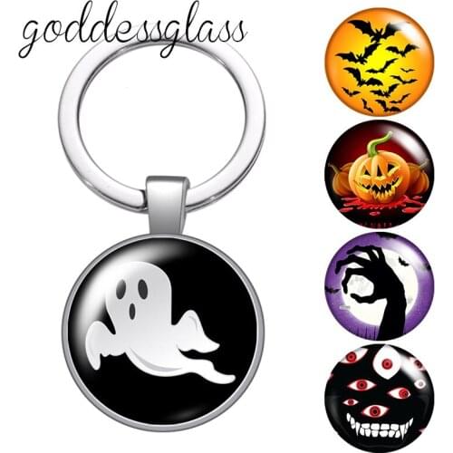 Happy Halloween horrifying images ghost pumpkin glass cabochon keychain Bag Car key chain Ring Holder Charms keychains for Gifts