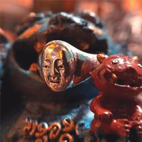 Ilver Ring Lotus Fish Mountain Traditional Japanese Horror Hundred Ghosts Night Walk Women Opening Adjustable Jewelry