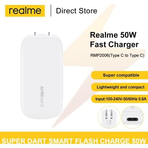 Realme Superdart 50W Fast Charger With Type-C Cable Qc Pd Pps Supervooc Lightweight for Realme 8 Pro 7 Pro GT GT Master Edition