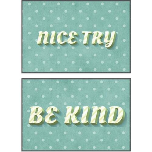 Modern Room Print Wall Art Nice Try Word And Be Kind Set Of 2 Piece Art Boho Painting No Frame Pictures