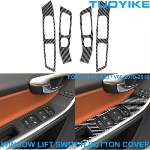 LHD RHD Car Styling Carbon Fiber Interior Window Lift Switch Button Frame Cover Panel Trim Sticker For VOLVO S60 V60 2010-2018