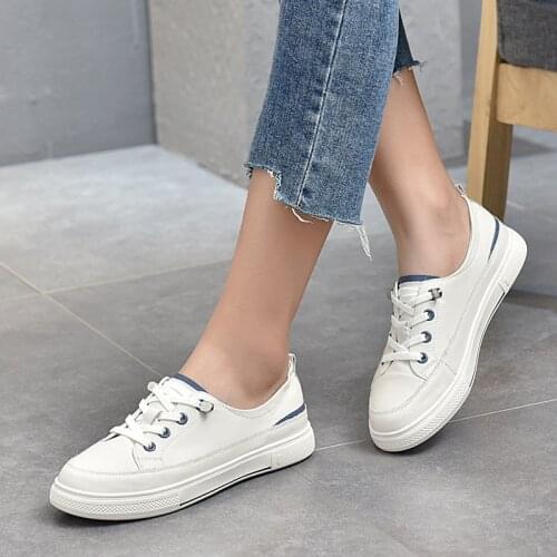 Genuine Leather White Shoes 2021 New Womens Shoes Flat Casual Toe Top Layer Cowhide Low-top Single Shoes Student Shoes