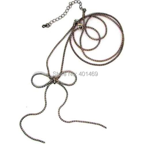 Unique design hot brand new style polished gold bowknot charm fashion rope chain pendant necklace jewely 60pcs lot