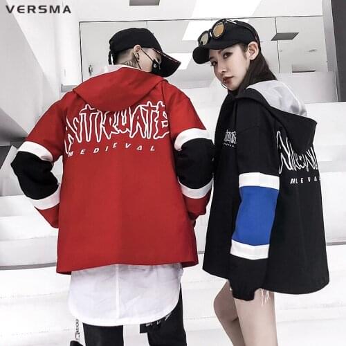 VERSMA Hip Hop Streetwear Hooded Couple Jackets Coats Men Windbreaker Korean Harajuku Ulzzang Letter Printed Jacket Dropshipping