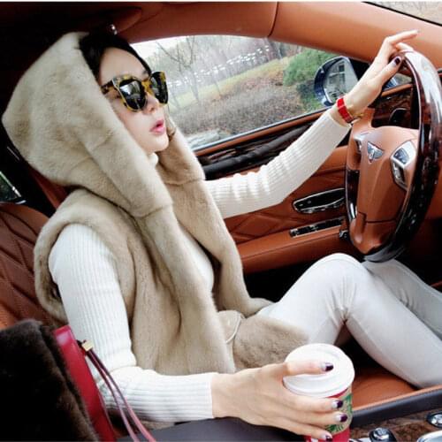 Women Faux Fox Fur Sleeveless Vest Plus Size Thick Warm Hooded Faux Fur Vests Coat Fur Gilet Autumn Winter Waistcoat Y45