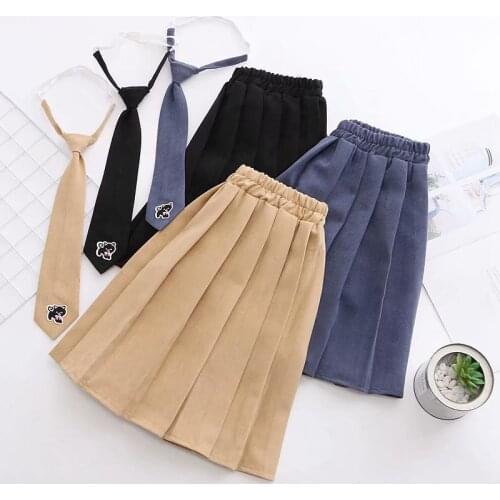 Preppy Style Womens Pleated Skirt Casual Short Mini Skirt Elastic Waist Cat Embroidery Tie Student Fall, Winter