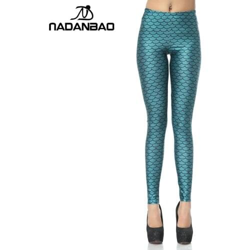 NADANBAO Women Leggings Mermaid Print Pants Workout Leggin