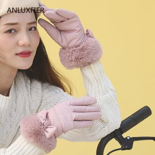 H9910 Women Gloves Female Autumn Winter Thermal Plush Wrist Warm Fluffy Lining Hand Muff Driving Simple Touch Screen Mittens