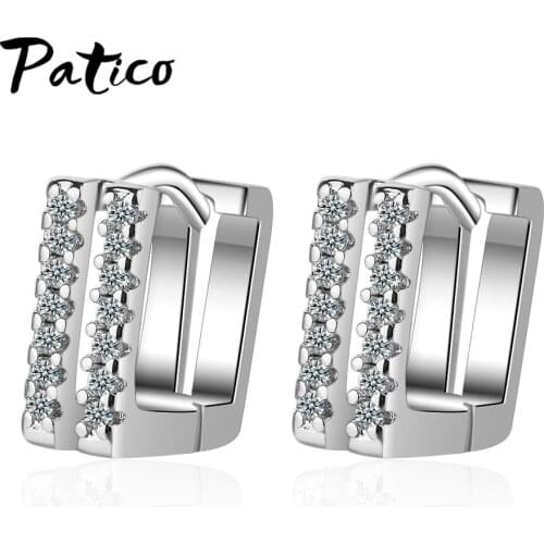 Brand Korean Trend Square 925 Sterling Silver Hoop Earrings For Women Geometric Simple CZ Clear Crystal Cubic Zirconia Jewelry